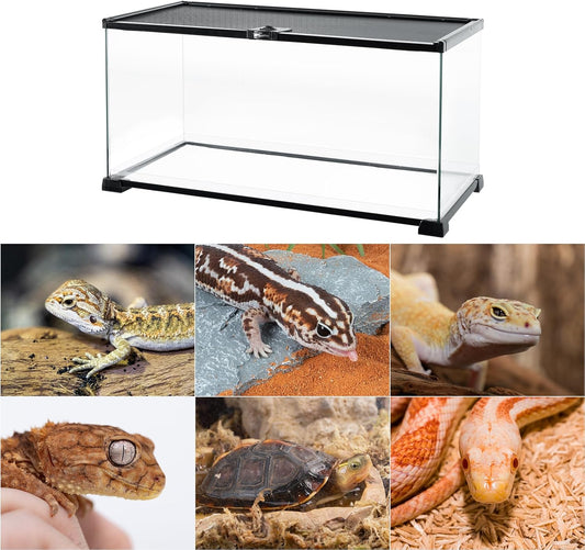 REPTI ZOO Full Glass 15 Gallon Reptile Tank, Medium Reptile Terrarium 24" X 12" X 12" for Gecko Hermit Crab Hognose Snake etc, Top Screen Ventilation & Feeding