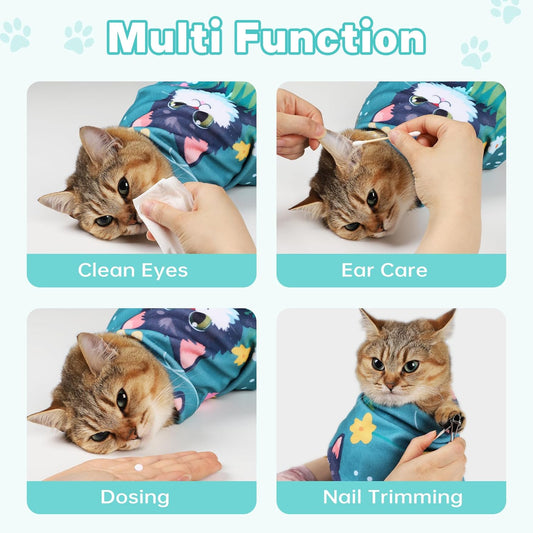 Cat Grooming Wrap, Cat Wrap for Cutting Nails, Self-Adherent Fabric Wrap for Cats, Cat Burrito Wrap Anti-Scratch, Anti-Escape, Multifunctional Swaddle Wrap Pet Tool 21.6Γ21.6"