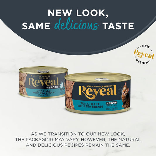 Reveal Natural Wet Cat Food, 24 Count, Grain Free, Limited Ingredient Canned Food for Cats, Tuna with Sea Bream in Broth, 2.47 oz Cans