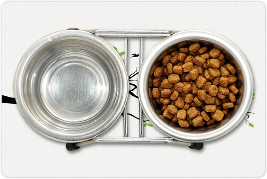 Lunarable Cat Lover Pet Mat for Food and Water, Animals in Love on Tree Branch Flying Birds Nature Romance Illustration, Non-Slip Rubber Mat for Dogs and Cats, 18" X 12", Lime Green