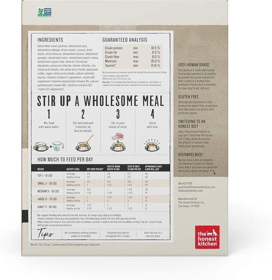 The Honest Kitchen Human Grade Dehydrated Grain Free Fruit & Veggie Base Mix Dog Food (Just Add Protein) - 7 Pound Box (Makes 12 Pounds)