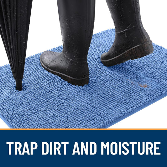 OLANLY Dog Door Mat for Muddy Paws 36x24, Absorbs Moisture and Dirt, Absorbent Non-Slip Washable Doormat, Quick Dry Chenille Mud Mat, Entry Indoor Entryway Carpet for Inside Floor, Cornflower Blue