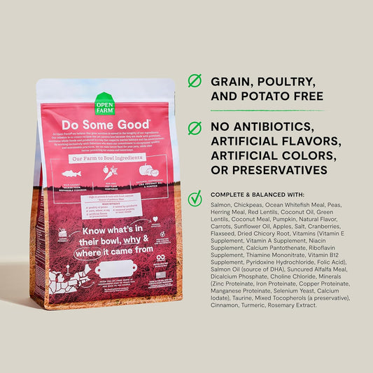 Open Farm, Grain-Free Dry Dog Food, Complete & Balanced Kibble, Sustainably & Ethically Sourced Ingredients, Non-GMO Veggies & Superfoods to Support Overall Health, Wild-Caught Salmon Recipe, 11lb Bag