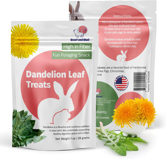 Snout and Shell Dandelion Leaf Treat for Small Pets β 1 oz (28g) | High-Fiber, Natural Foraging Snack for Rabbits, Guinea Pigs, Chinchillas, Squirrels & More