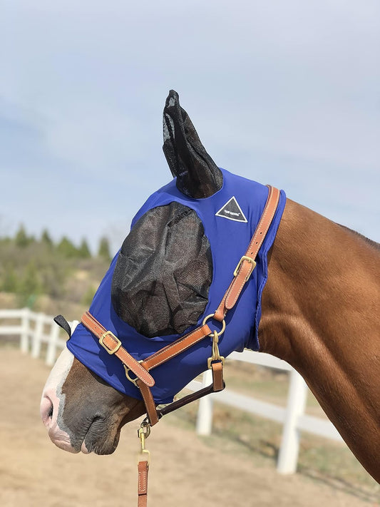Horse Fly Mask Super Comfort Horse Fly Mask Elasticity Fly Mask with Ears We Only Make Products That Horses Like⦠(DK Blue, M)