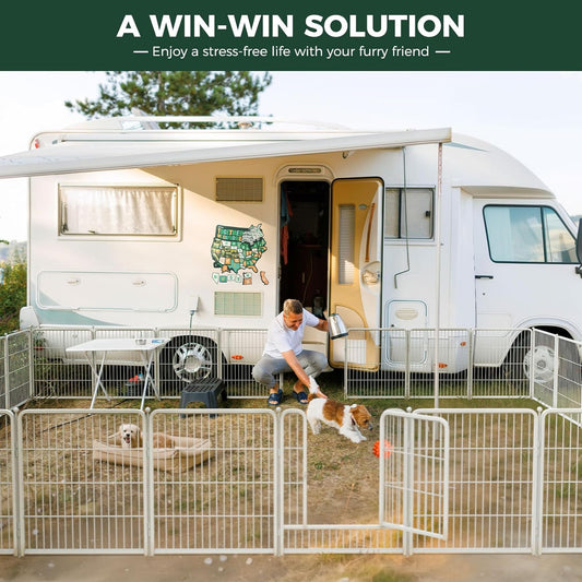 FXW Rollick Unleashed Dog Playpen for Indoor, Yard, RV Camping, 45 inch 32 Panels for Large Dogs, WhiteāPatented