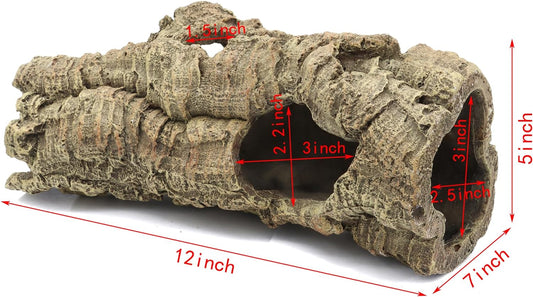 Reptile Terrarium Hideout Decor, Resin Wood Hide Decor for Reptiles, Fish, Amphibians, Small Animals (Medium)