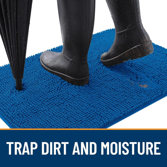 OLANLY Dog Door Mat for Muddy Paws 44x24, Absorbs Moisture and Dirt, Absorbent Non-Slip Washable Doormat, Quick Dry Chenille Mud Mat, Entry Indoor Entryway Carpet for Inside Floor, Deep Navy Blue
