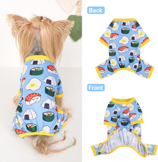 Dog Pajamas Small Sized Dogs Stretchable Summer Dog Clothes Pjs 4 Legs Girl Boy Cute Soft Puppy Outfits Doggie Cat Jammies Jumpsuit Sleeper for Pet (Bread, Small)