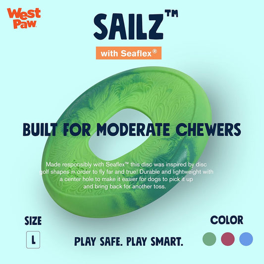 WEST PAW Seaflex Sailz Dog Toy Flying Disc β Machine Washable Dog Toys for Moderate Chewers β Eco-Friendly Zogoflex Toys for Dogs β Perfect for Gnawing, Fetch, Catch, Pet Training β Emerald