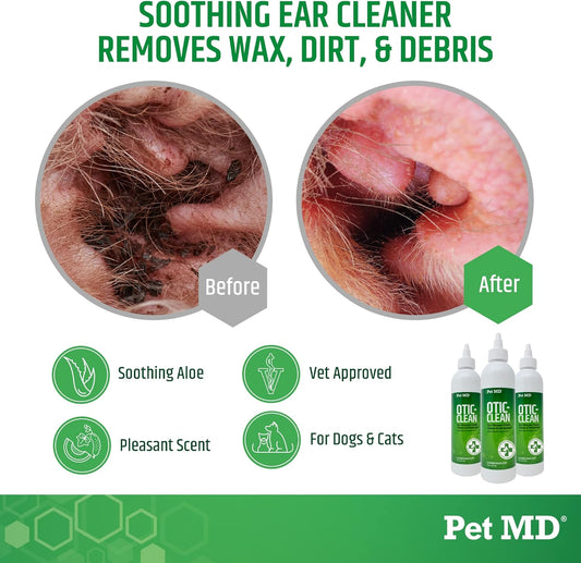 Pet MD Otic Clean Dog Ear Cleaner for Cats and Dogs - Effective Against Infections Caused by Infections, Itching and Controls Ear Odor - 8 oz (Cucumber Melon)