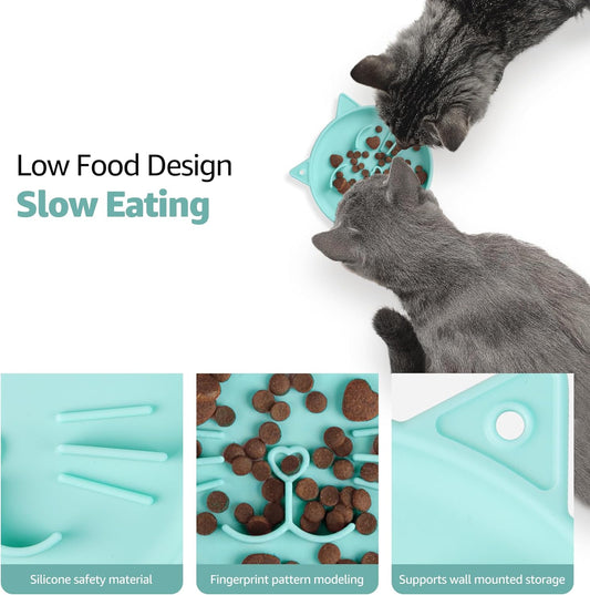 Coomazy Silicone Slow Feeder Dog Cat Bowls, Interactive Puzzle Toy for Pets Dry/Wet Food Training, Keeps Dogs Cats Busy, Prevents Puppy Kitty Overeating (Cyan, 0.8 Cup)