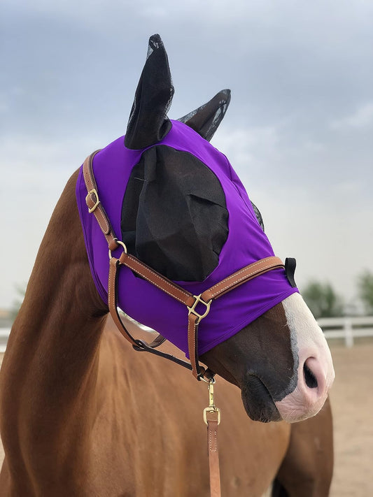Horse Fly Mask Super Comfort Horse Fly Mask Elasticity Fly Mask with Ears We Only Make Products That Horses Like⦠(Dk Purple, L)