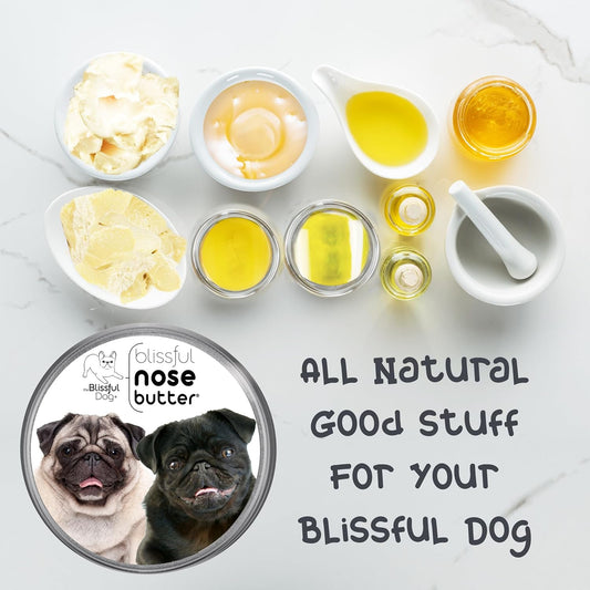 The Blissful Dog Pug Duo Nose Butter for Dry, Cracked Skin, Lick-Safe Dog Nose Balm with Moisturizing Shea Butter, Almond, Olive, and Essential Oils, Pet Supplies, Uncented, 1 oz.