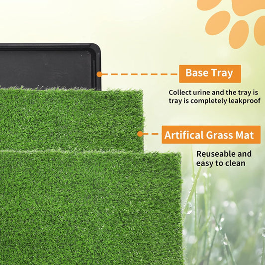 LOOBANI Large Dog Grass Pad with Tray - Dog Litter Box - Indoor Potty for Apartment and Patio Training - with 2 Packs Grass Pee Pads for Replacement, 47.6Γ29 Inch