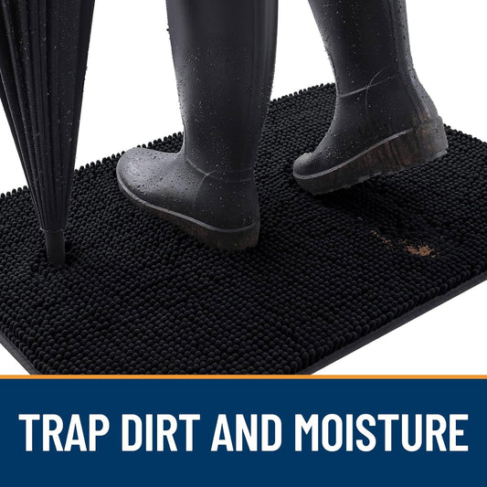 OLANLY Dog Door Mat for Muddy Paws 47x32, Absorbs Moisture and Dirt, Absorbent Non-Slip Washable Doormat, Quick Dry Chenille Mud Mat for Dogs, Entry Indoor Entryway Carpet for Inside Floor, Black