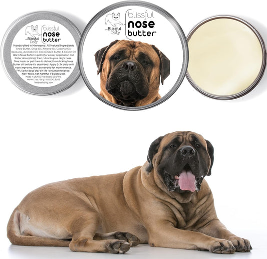 The Blissful Dog Bullmastiff Nose Butter for Dry, Cracked Skin, Lick-Safe Dog Nose Balm with Moisturizing Shea Butter, Almond, Olive, and Essential Oils, Pet Supplies, Uncented, 2 oz.