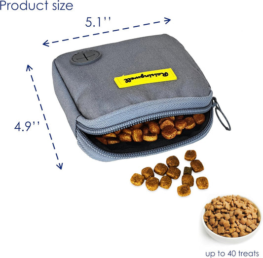 Dog Treat Pouch for Pet Walking and Training with Clicker Poop Bags Small Fanny Zipper Pack Holder for Puppy Snack Dispenser Kit for Leash and Outdoor Use (Gray)