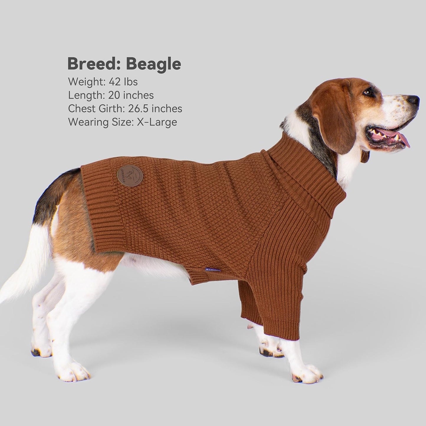 cyeollo 3XL Dog Sweaters for Large Dogs Boy, Stretchable & Cozy Warm Knit Doggy Sweater with Sleeves Turtleneck Fall Winter Cold Weather Big Dog Clothes Like Doberman Labrador, Brown XXXL