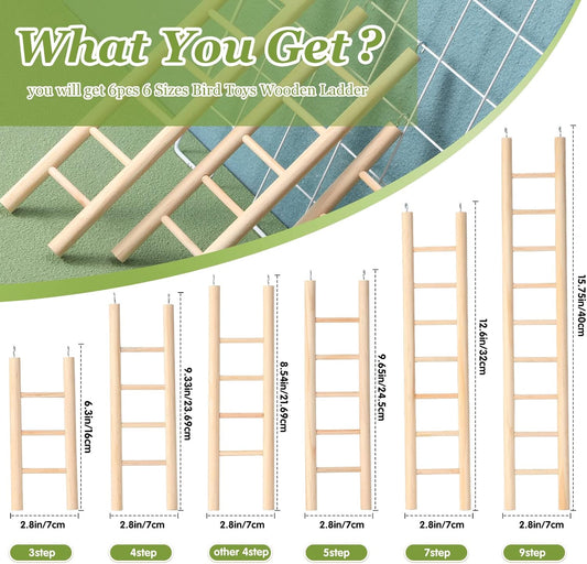 Kigeli 6 Pcs Wood Step Ladder for Bird, Hanging Bird Ladder Parrot Step Cage Hanging Climbing Toys for Parakeets, Parrots, Cockatoo and Lovebirds