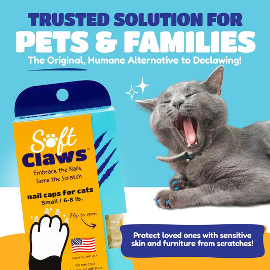 Soft Claws Cat Nail Caps for Small Cats โ (40 Caps, Clear) - Made in USA - Veterinarian-Developed | Protects Furniture & Skin - Easy to Apply, Long-Lasting Anti-Scratch Soft Cat Claw Covers
