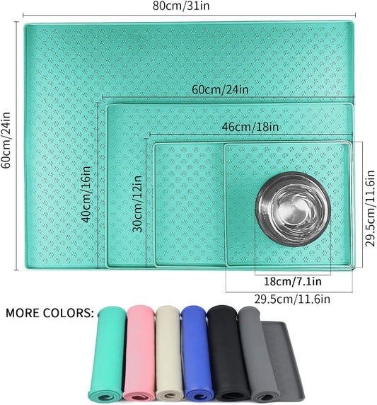 Ptlom Pet Placemat for Dog and Cat, Mat for Prevent Food and Water Overflow, Suitable for Small, Medium and Big Pet 18" 12", Light Green