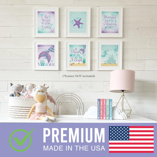 Hadley Designs 6 Mermaid Wall Decor β Reversible Magical Mermaid Wall Art for Nursery & Bathroom, Under the Sea Unframed Ocean-Themed Room Decor Prints for Girls' Bedroom