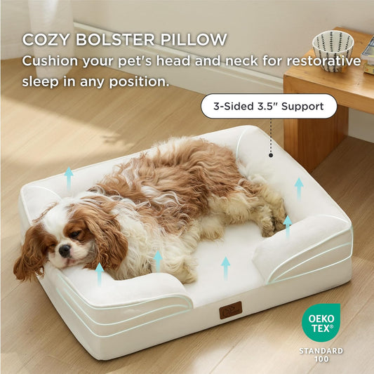Bedsure Orthopedic Dog Bed Medium Size Dogs - Washable Medium Dog Cat Bed Waterproof, Comfort Pet Couch Sofa with Washable Removable Cover, Pets Bed with Nonskid Bottom, Ivory, 28"