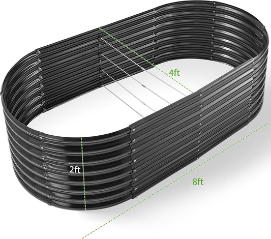 Land Guard Galvanized Raised Garden Bed, 8x4x2ft Planter Boxes Outdoor, Oval Larger Metal Planter Boxes for Vegetables, Fruits, Flowers (Grey)
