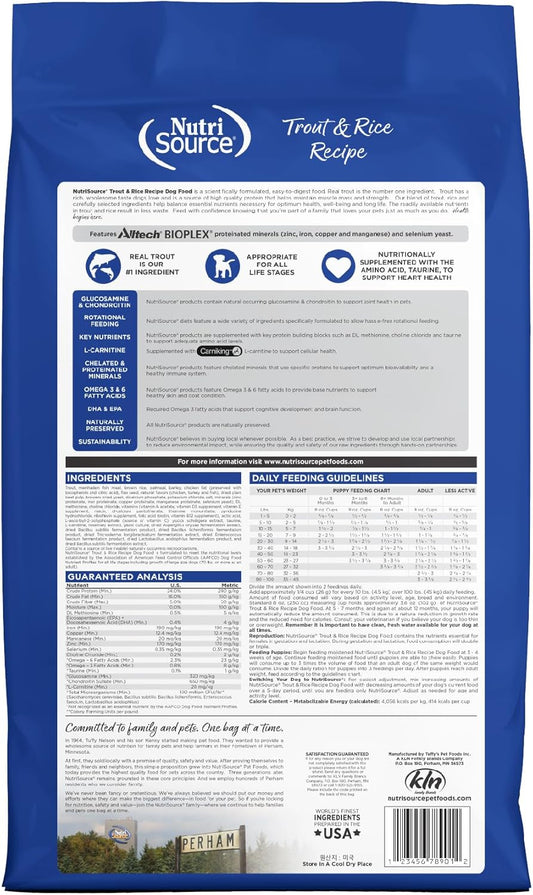 NutriSource Dry Dog Food, Trout and Rice, 12LB