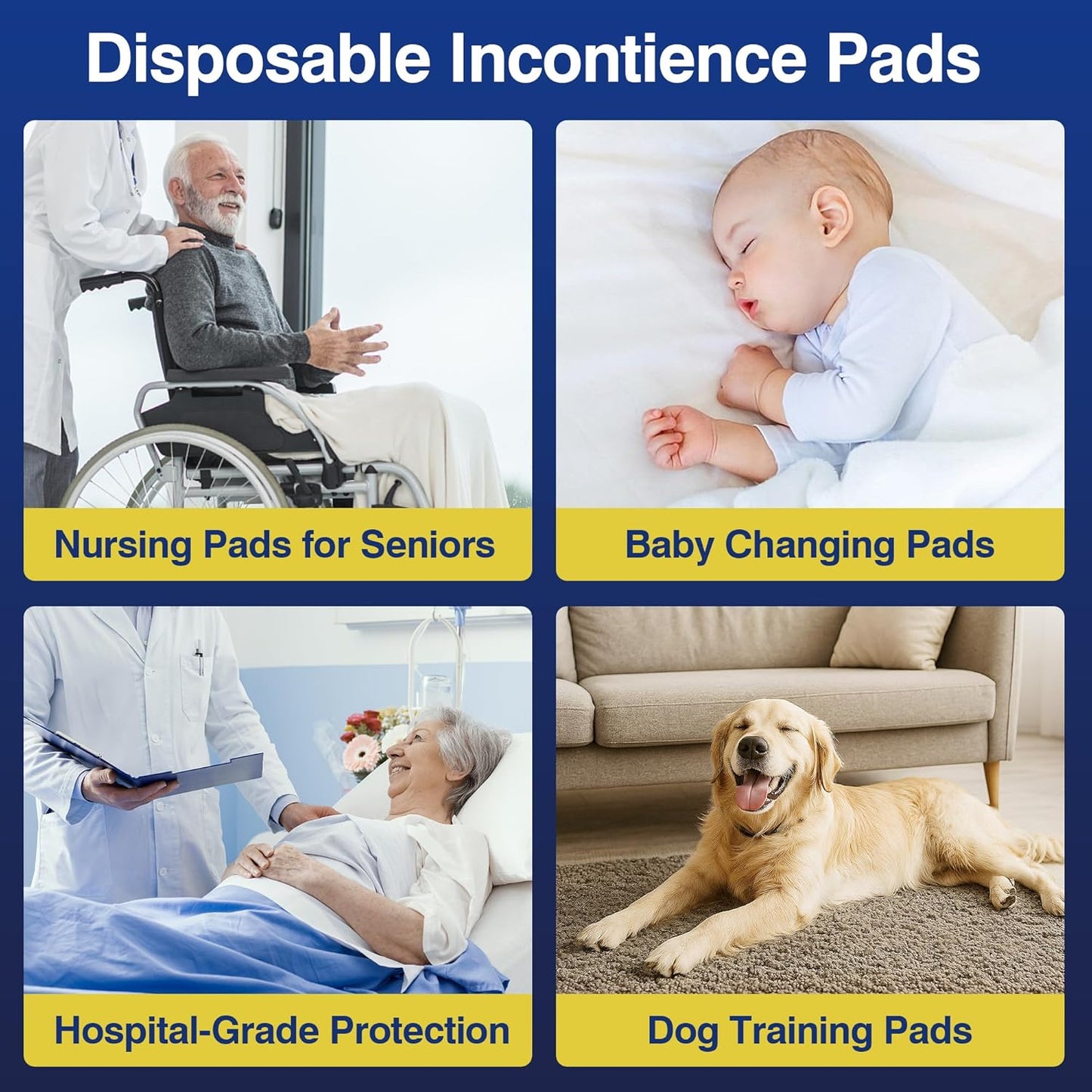 MKISS Bed Pads Disposable 36" x 36" (50 Counts), Large Incontinence Underpads Leakproof Quick Drying Max Absorbent Disposable Pee Pads for Adults, Baby, Puppy, Children, Elderly