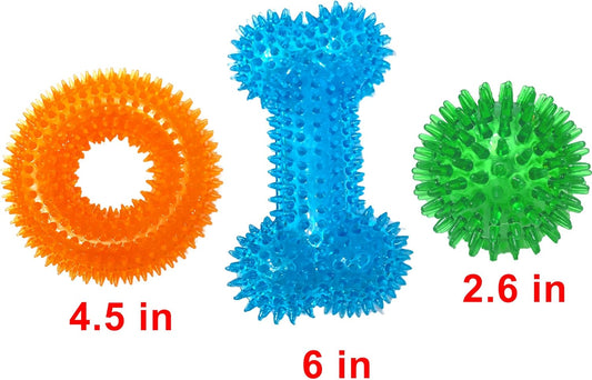 Jalousie Dog Squeaky Toys Value Set Non-Toxic Squeaky Balls Toss Fetch TPR Rubber Puppy Toys Spikey Dog Chew Toy for Small Medium Breed Pet Toys for Puppy (6 Pack Assorted)