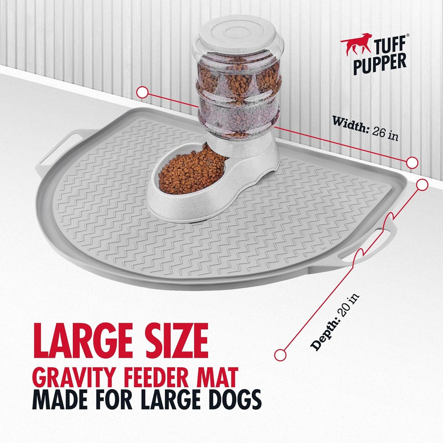 Tuff Pupper 26x21 Large Waterproof Pet Feeding Mat | Designed for Pet Fountains, Dog Gravity Water Bowls, Elevated Feeders | Raised Edges Prevent Spills | Dishwasher Safe | Non Slip Silicone Base