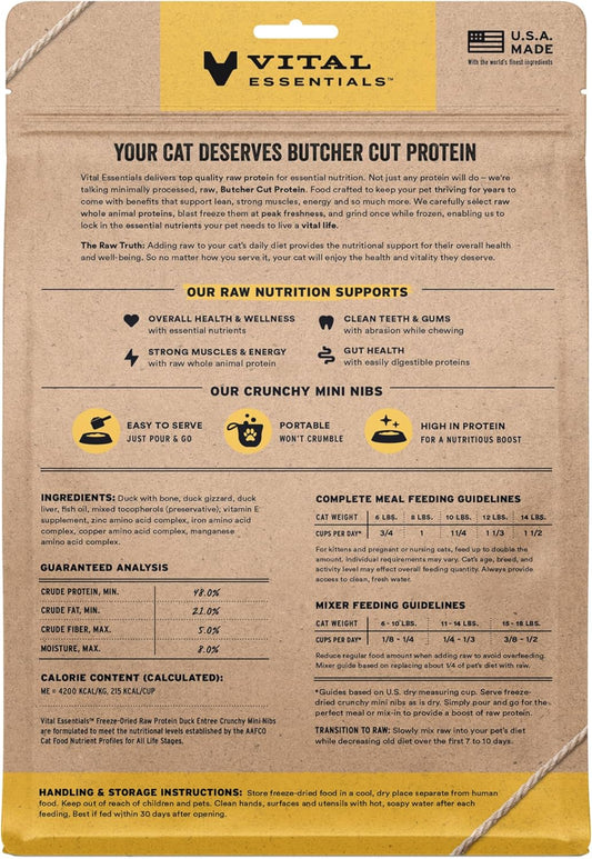 Vital Essentials Freeze-Dried Raw Duck Meal or Mixer Cat Food Crunchy Nibs, 12 oz