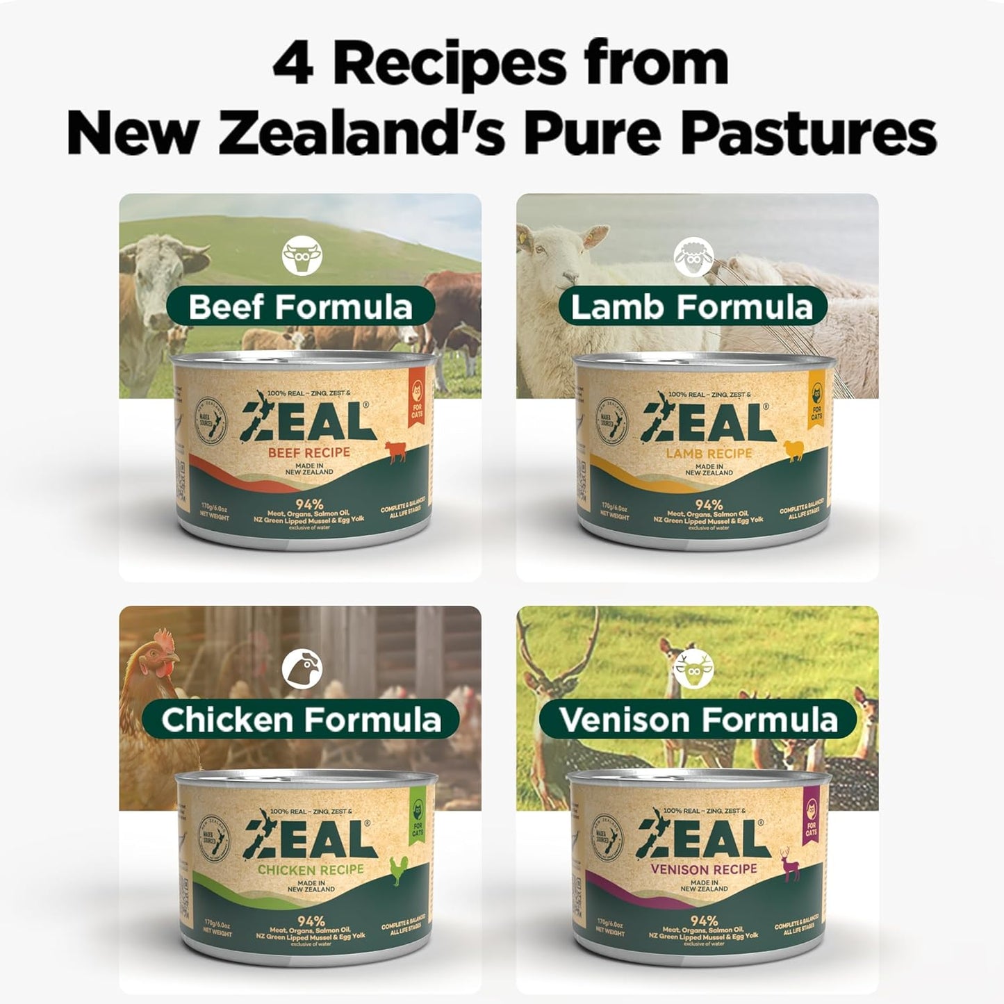 ZEAL New Zealand Wet Cat Food – High Protein, Grain-Free with Superfoods (Lamb, 3.17oz Can, 24-Pack)