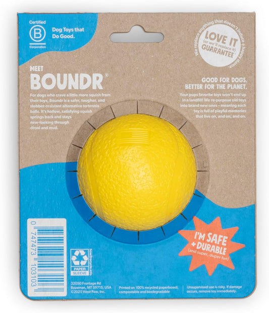 WEST PAW Boundr Ball Dog Fetch Toy β Bouncing Toys for Dogs, Fetch, Catch, Chewing, Play β Floatable, Recyclable Balls β Large Dandelion Yellow