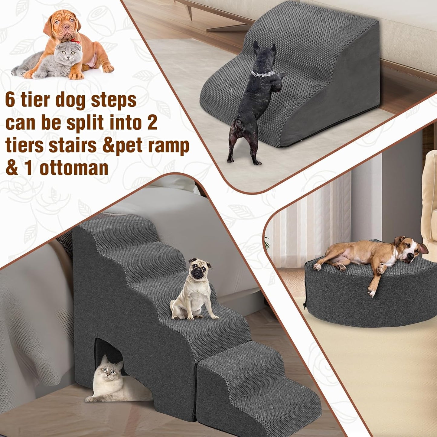 Update Stable Dog Stairs & Steps Ramps for High Beds 30 inches High Tall, LitaiL 6 Step Pet Stairs Steps for High Beds 30 inch Large Dogs, Non-Slip Dog Ramps for Small Dogs, Older Cat
