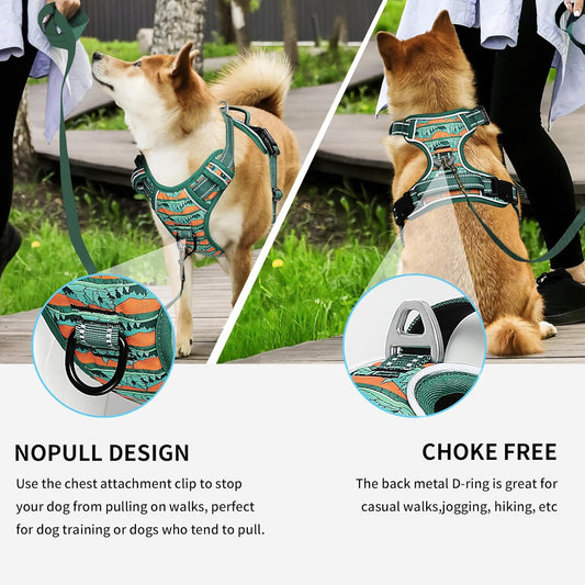 Timos No Pull Dog Harness,No Choke Front Clip Dog Reflective Harness,Adjustable Soft Padded Pet Vest with Easy Control Handle for Large Dogs,Wilderness,L
