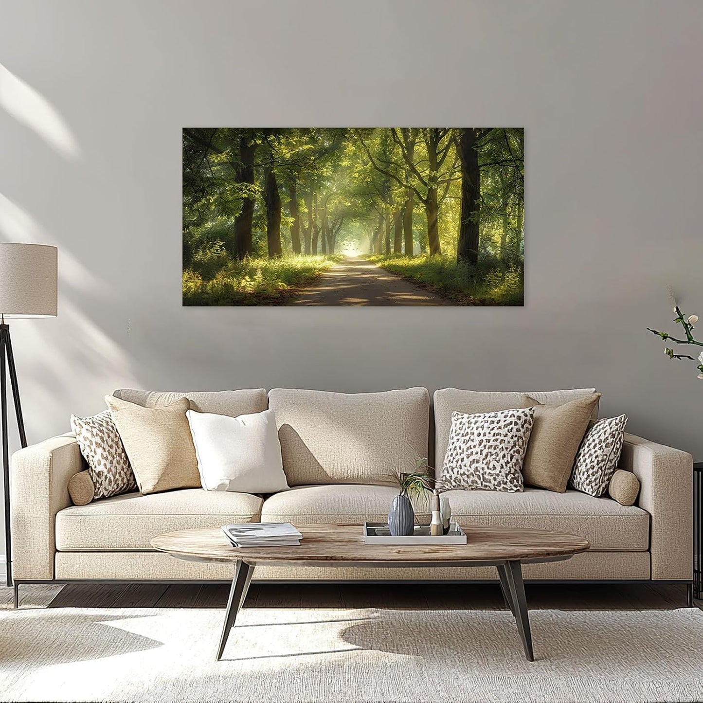 Large Forest Tree Wall Art Canvas Living Room Nature Green Pictures Framed Prints Oversize Wall Decor Landscape Painting for Bedroom Dining Office Home 60"x30"