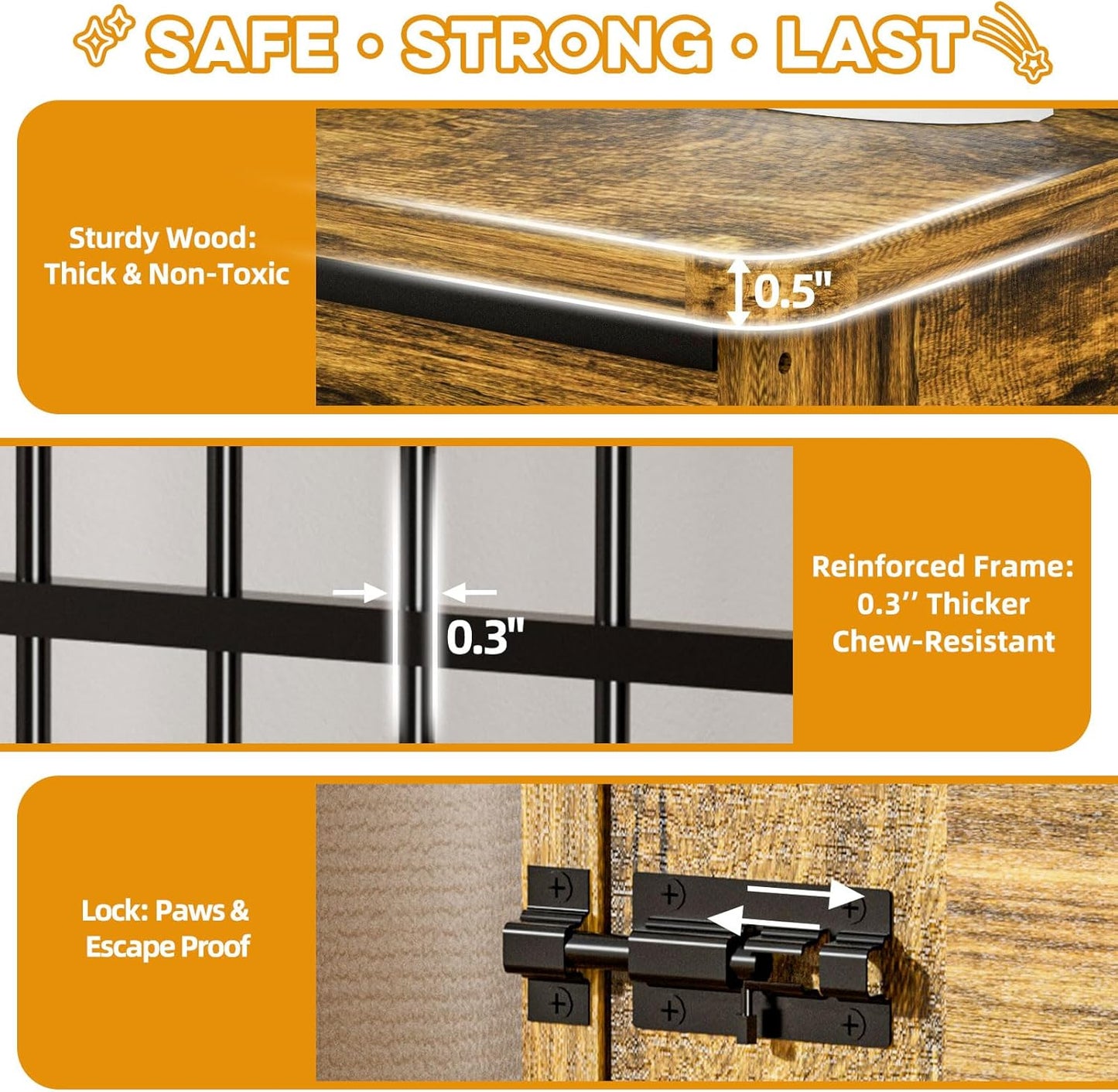 32" Dog Crate Furniture, Double Door Wooden Indoor Dog Kennel Furniture, Decorative Pet Cage End Table with Wheels for Medium and Small Breed Dogs, Size M, Rustic Brown