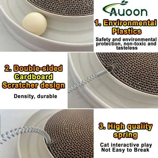 AUOON Cat Scratcher Toy - Cat Scratch Pad with Cat Toy Ball Track and Plush Mouse Toy for Indoor Cats and Kittens (Milk Shake)