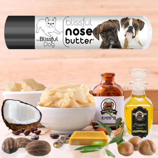 The Blissful Dog Boxer Duo Nose Butter for Dry, Cracked Skin, Lick-Safe Dog Nose Balm with Moisturizing Shea Butter, Almond, Olive, and Essential Oils, Pet Supplies, Uncented, 0.15 oz.