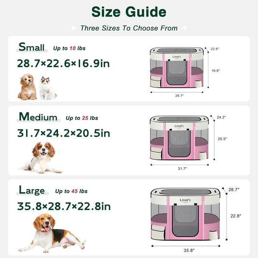 Love's cabin Pet Puppy Dog Playpen, Large Dog Tent Crates Cage Indoor/Outdoor, Portable Exercise Playpen for Cat, Foldable Pop Up Dog Kennel Playpen with Carring Case (L, Light Pink)