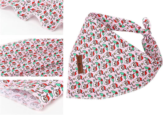 Lionet Paws Christmas Dog Bandana Girl for Medium Large Dogs,Pink Santa Dog Kerchief Washable Dogs Triangle Bibs Scarf