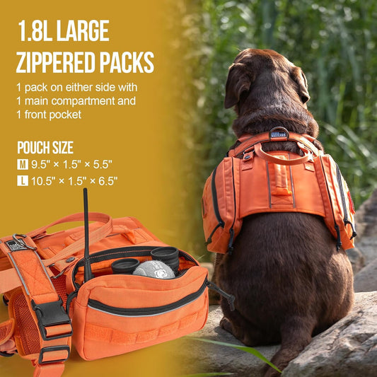 Onetigris Dyno Outdoor Harness for Dogs with Pockets, Front Range Pack, Saddle Bag Dog Hiking Vest with Handles