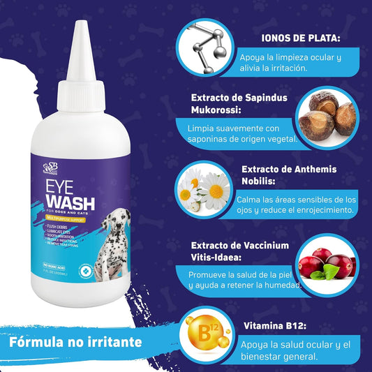 Dog Eye Drops 200ml,All Natural Ingredients Eye Wash for Dogs and Cats, Cleanses Tear Stains,Goop Mucus, Improves Allergy Symptoms and Dry Eyes