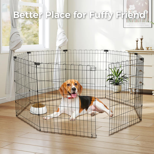 Foldable Dog Playpen 30" Height 8 Panels Metal Exercise Pen No Door - Indoor/Outdoor Puppy Playpen for Small Dogs, Portable Pet Fence for Yard Garden Camping, Black