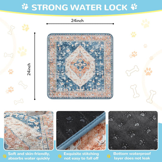 Lahome Super Absorbent & Leakproof Washable Dog Pee Pads - 2 Pack Value Set - Waterproof, Non-Slip Reusable Pads for Puppy Training, Crates & Whelping (24"x24", Beige Blue)