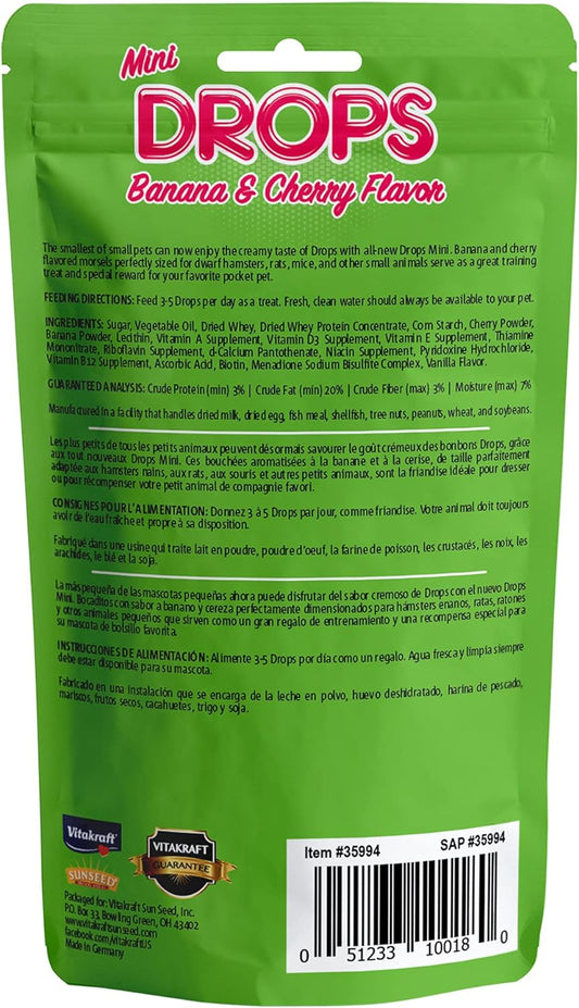 Vitakraft Drops Mini Banana and Cherry Flavor Dwarf Hamster Rat and Mouse Treat 2.5 oz (Pack of 2)