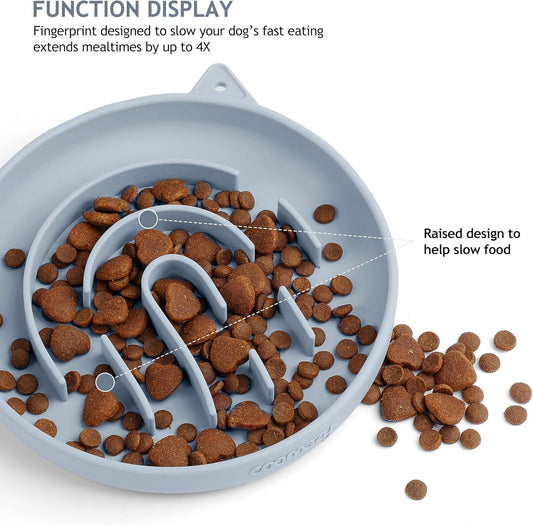 Coomazy Silicone Slow Feeder Dog Cat Bowls, Interactive Puzzle Toy for Pets Food Training, Keeps Dogs Cats Busy, Prevents Puppy Kitty Overeating (Light Blue, 1.4Cup)